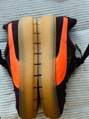 Puma Retro Orange and Burgundy Suede Platform Sneakers